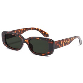 kimorn Rectangular Sunglasses for Women Men Trendy Retro Fashion Glasses 90s Vintage Fashionable UV 400 Protection Square Frame K1200, leopard frame dark green lens