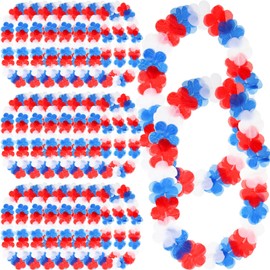 Crowye 200 Pcs 4th of July Patriotic Flower Leis USA Red White and Blue Leis Necklaces Memorial Day Patriotic Decorations Bulk for Independence Day Party Favor Decoration Accessories
