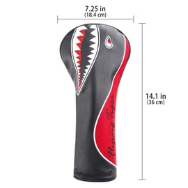 Craftsman Golf Shark Black and Red Driver Fairway Wood Rescue Hybrid Blade Putter Cover Headcover (3pcs (Driver+Wood+Hybrid))