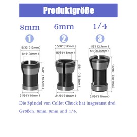HaoTrade Pack of 3 Router Collet Chuck Router Bit Collets Adapter Milling Chuck Adapter for Straight Grinder Cutting Engraving Machine 6 mm 6.35 mm 8 mm