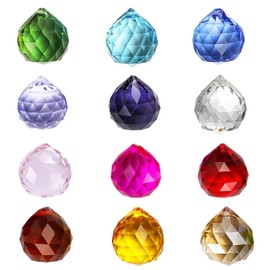 Multicoloured Feng Shui Faceted Crystal Ball Prism 30 mm Suncatcher Crystal, Crystal Glass Ball Prism Crystal for Photography, Garden Window Decoration