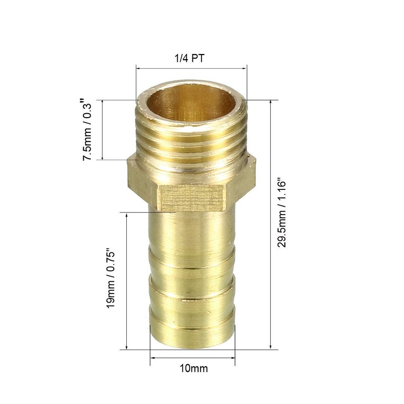 sourcing map Brass Pipe Connector Hose Adapter 10 mm Spout
