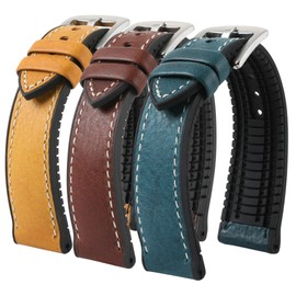 Strapseeker Premium Italian Hybrid Calf Leather FKM Rubber Watts Watch Straps- Waterproof Performance Sports Bands for Men & Women- Replacement Watchband- Colors: Black, 24mm (Mustard Yellow, 20mm)