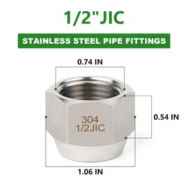 TAISHER 5PCS 304 Stainless Steel SAE 45 Degree JIC Flare Tube Fitting, 1/2" JIC Male Flare Nut Air Conditioning Pipe Extension Butt Tube Nut