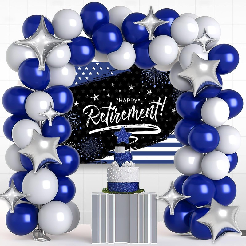 Mocsicka Happy Retirement Backdrop Black and Navy Blue Police Retirement