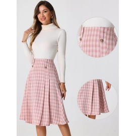 Allegra K Vintage Plaid Skirts for Women's High Waist Pleated A-Line Midi Skirt Medium Pink