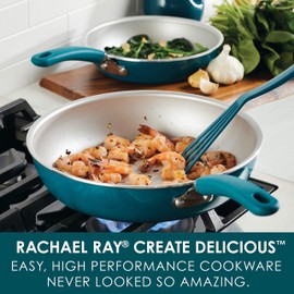 Rachael Ray Create Delicious Nonstick Frying Pan Set / Fry Pan Set / Skillet Set - 9.5 Inch and 11.75 Inch, Blue
