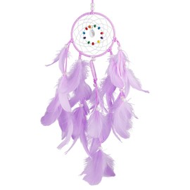 Lotsdonxia Handmade Circle Moon Dream Catcher – Indian Style Dream Catcher with Feathers Bead Wall Hanging Decor for Living Room, Bedroom, and Dormitory (Purple)