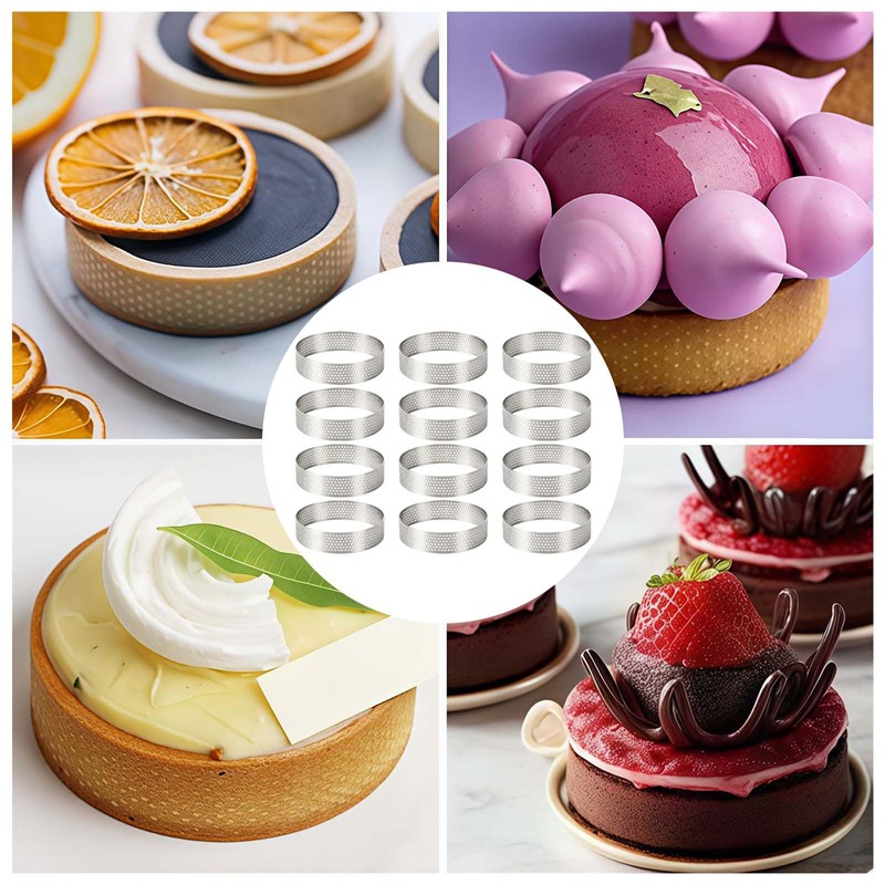 Cedryn 12PCS Crumpet Rings Non Stick 8CM Perforated Tart Ring
