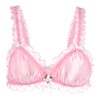 Satini Sissy Frilly Lace Fitted Satin Bralette (Baby Pink, L)