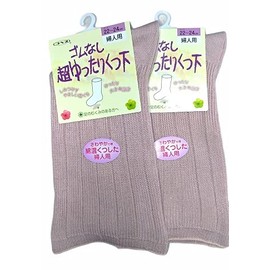 Covez 3685 Women's Socks, No Rubber, Super Loose, Cotton Blend, For Spring and Summer, 2 Pairs Set, Swelling, Elderly, Nursing Care, pink & pink, 22.0-24.0 cm