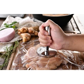 Meat Pounder Tenderizer - Solid Cast Stainless Steel Round Chicken Flattener Tool - Works Great As A Smash Burger Press - Dishwasher Safe