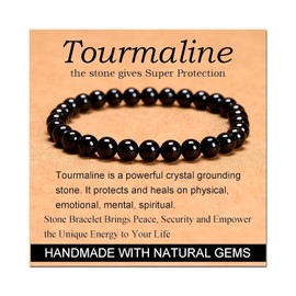 CHELYQST Black Tourmaline Bracelet - Stone of Super Protection,Stretch Natural Stone Crystal Beads Jewelry Gifts for Women Men Unisex Adult,6mm