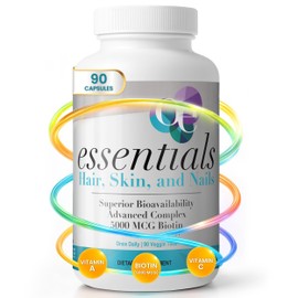 Organic Excellence Hair, Skin and Nails Vitamins for Women & Men – Biotin Supplement 5000 mcg– Hyaluronic Acid - Supports Healthy Hair Growth, Radiant Skin & Strong Nails, 3 Month Supply (90 Capsules)