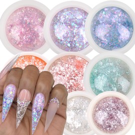 6 boxs Opal Flakes Nail Sequins Nail Art Decorations Purple Holographic Glitter Nail Crystal Acrylic Chrome Powder Irregular Shiny Mermaid Mirror Neon Nails Manicure Paillettes Tools