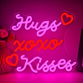 FuugZze Valentines Day Neon Sign XOXO Neon Signs for Wall Decor Valentines Led Sign USB Hugs Kisses Neon Lights for Bedroom Wedding Anniversary Valentines Day XOXO Decor