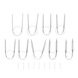 HARFINGTON 9pcs Circular Knitting Needles 15.75" Stainless Steel Knitting Needles 3.94" Short with Large Eye Sewing for Fast Knitting Sweater Sleeves