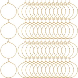SOFPLATE 1 Box 200Pcs 25mm Round Beadings Hoops Small Wine Glass Charm Rings Bulk Gold Brass Dangle Hypoallergenic Open Hoop Circle Wine Charm Rings for Jewelry Making Supplies Party Wedding DIY Craft