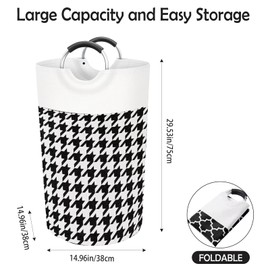 65L Laundry Basket, Collapsible Cotton Linen Hamper with Foam-Protected Aluminum Handles, for Clothes and Toys, Dorm and Home Use (Houndstooth pattern)