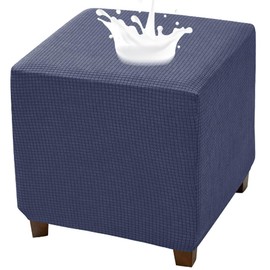 Bifaunvogel Waterproof Ottoman Cover Square Storage Ottoman Slipcovers Jacquard Stretch Footrest Foot Stool Cover Square Folding Storage Stool Protector with Elastic Band S Navy