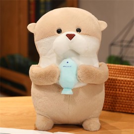 Cuddly Toy Otter Plush Toy, Cute Otter Toy, Otter Stuffed Toy, Fluffy Cushion with Fish, Super Soft for Cuddling & Playing Plush Toy, Otter Gift Adults, Children (1 Piece, 11 cm)