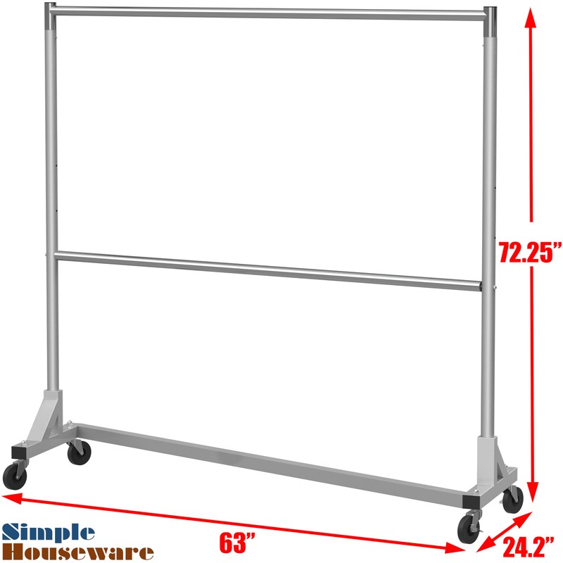 Simple Houseware Commercial Grade Z-Base Double Rod Garment Rack, 600lb