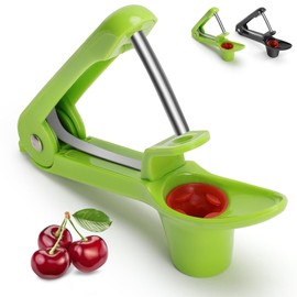 SCHVUBENR Cherry Pitter Tool - Stainless Steel Cherry Corer Pitter with Ergonomic Push Design - Easy to Use for Making Cherry Jam - Pit Cherry with Ease, Saving Time & Space with Lock Design(Green)