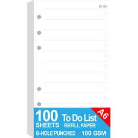 A6 To Do List Refills for Filofax Personal Size Planner/Binder, 6 Hole Punched, 100 Sheets/200 Pages, To Do Planner with Check List Organizing, 100gsm, White, 3.74 x 6.73 Inch