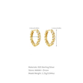 Dainty CZ Twist Rope Small Hoop Earrings for Women Catilage Gold Plated S925 Sterling Silver Tiny Crystal Huggie Hoops Minimalist Hypoallergenic Hooped Fashion Trendy Jewelry Gifts for Christmas Her