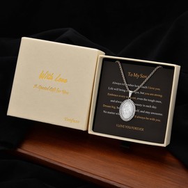 YAUFUZE Gift for son, St. Michael Necklace, Archangel Pendant, Saint Michael Protect Us, Catholic Gift, Stainless Steel 22+2" Chain (To My Son, Silver)