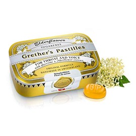 Grether's Sugarfree Elderflower Pastilles Natural Remedy for Dry Mouth Relief - Soothing Throat & Healthy Voice - Long-Lasting Floral Flavor, Breath Refresh - Gluten-Free - 1-Pack - 3.75 oz.