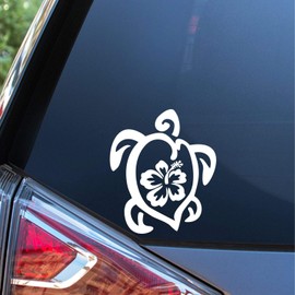 Sunset Graphics & Deals Hibiscus Sea Turtle Decal Vinyl Car Sticker Ocean Sea Life | Cars Trucks Vans Walls Laptop | White | 5.5 inches | SGD000224