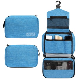 Classycoo Hanging Toiletry Bag - Toiletry Bag Men Cosmetic Bag for Women - Foldable Wash Bag with Hooks Travel Accessories Waterproof Unisex, blue, Travel