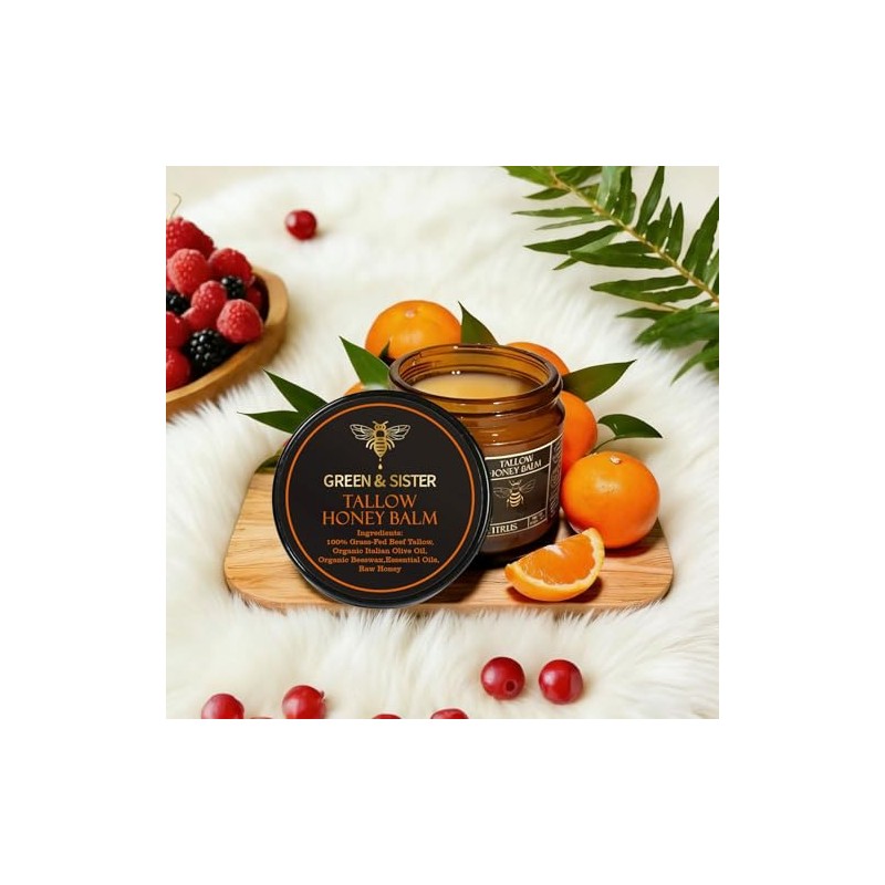 Fed Beef Tallow Balm with Raw Honey,Organic Grass-Fed Beef Tallow