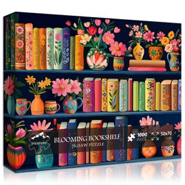 Blooming Bookshelf Jigsaw Puzzles 1000 Pieces, PICKFORU Wildflower Pages Puzzle, Plant Floral Flowers Books Literary Themed, Colorful Art Library Impossible Challenging Puzzles for Adults