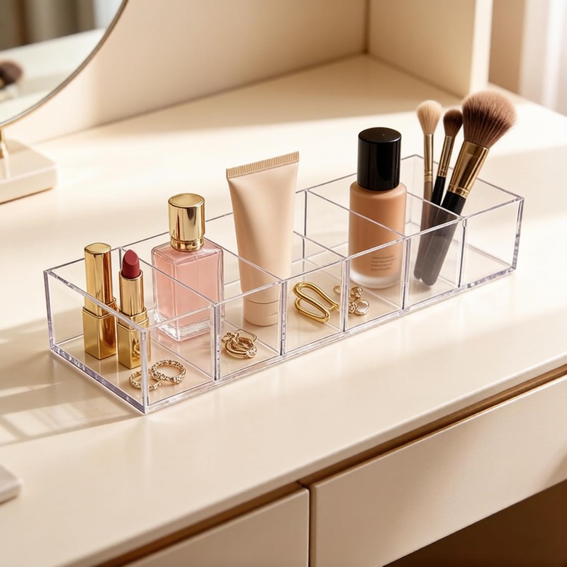 DYMSUP 6-Compartment Clear Acrylic Organizer with Detachable Dividers, Eyeshadow Palette
