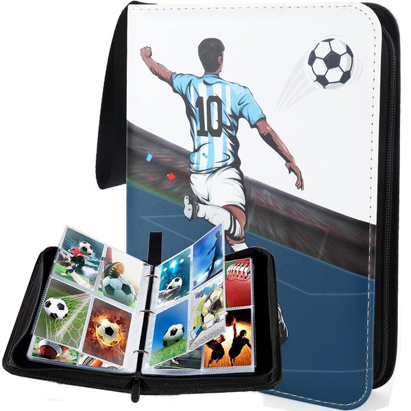 Trading Card Album for Football,400 Pockets Trading Card Binder Holder with 50 Removable Sleeves,PU Leather Carrying Card Folder with Zipper,Book Folder Storage Organizer for Collectors and Kids (C)