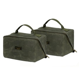 Canvas Tool Bag, Zippered Tool Pouch with Handle, 16 oz Waxed Canvas Tool Storage Organiser, Pack of 2, 24 x 27 x 14 cm (Open) - Army Green