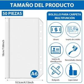 50pzs Sobres De Plástico,bolsillos de plástico A6,carpeta Bolsillos Impermeable organizador de dinero en efectivo, sobres de presupuesto para cuadernos, carpetas de documentos, bolsas de archivo