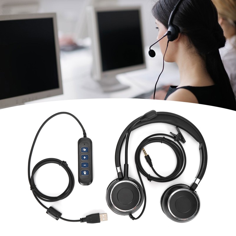 Binaural Headset Office Headset with Mic and Audio Control for