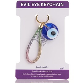 BCS Evil Eye Keychain for Car & Home Key Evil Eye Bag Charm Glass Nazar Amulet Accessories for Women Good Luck and Protection Charm Multicolor 1.2” W x 5” L (Shining Colorful)