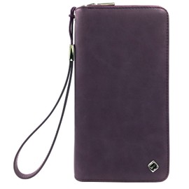 Ladies Large Long Leather Wallet RFID Protection, purple, Vintage