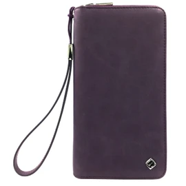 Ladies Large Long Leather Wallet RFID Protection, purple, Vintage