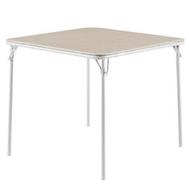 VECELO Folding Card Table Square Portable with Padded Tabletop & Collapsible Legs, Metal, Beige