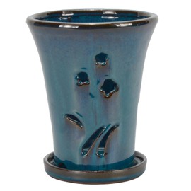 W&W Orchid Pot with Holes and Saucer for Repotting, 6 * 7 Inches, Teal