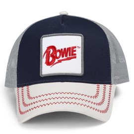 Amplified Trucker Baseball Cap with Adjustable Snapback Closure, Breathable, David Bowie, dark blue-grey-red, Unit size