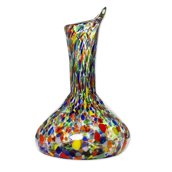 NOVICA Artisan Handmade Handblown Glass Decanter Artisan Recycled Multicolor Mexico