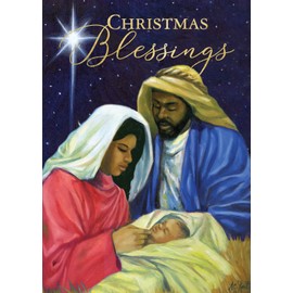 African American Expressions - Embossed Christmas Cards Boxed Set - Traditional Religious Designs - Set of 15 (5x7) Cards with Foil-Lined Envelopes & Gold Sticker Seals - Nativity Christmas Blessings
