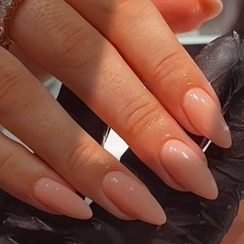 Coral Pink False Nails Medium, SXVME Nude Press on Nails Almond Solid Color Full Cover Fake Nails Medium Almond Nails Press on Stiletto Stick on Nails Glue on Nails for Women DIY Nail Art 24 Pcs