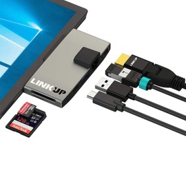 LINKUP - Surface Pro 7 Compatible SD Card Micro Memory Reader Adapter Hub | 6-in-1 Docking Station | 4K HDMI, Gigabit Ethernet, SD/Micro SD Card Slots, 1 x USB-A 3.0, 1 x USB-C |
